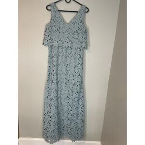 Vera Wang All Over Lace Maxi Dress Size 6 Eyelet Powder‎ Blue Wedding